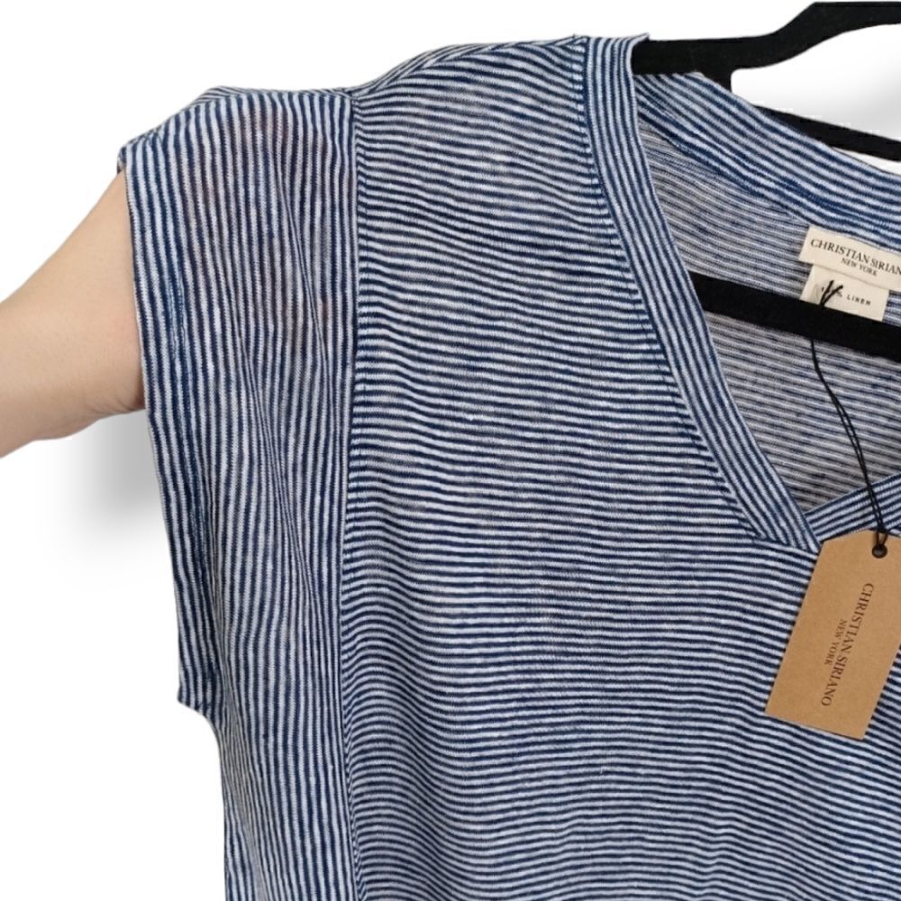 Christian Siriano 100% Linen Striped Oversized Top in Navy Blue Size XL - Picture 8 of 12